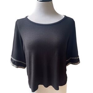 Anthropologie W5 Bell Sleeve Knit Black Top Size M Bohemian Loose Casual